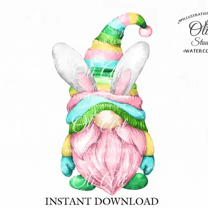 Easter Bunny gnome, digital clipart png, сute characters