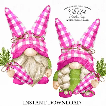 Easter Gnomes PNG, Spring Gnome Clipart, carrot, Buffalo plaid