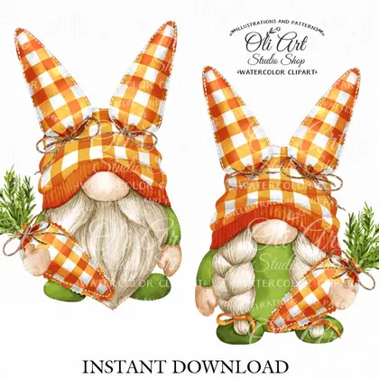 Easter Gnomes PNG, Spring Gnome Clipart, carrot, Buffalo plaid