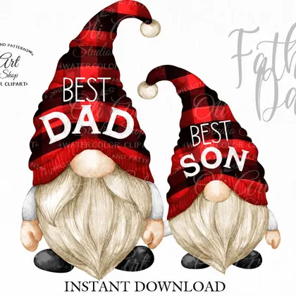 Father’s Day clipart, best dad and son gnomes