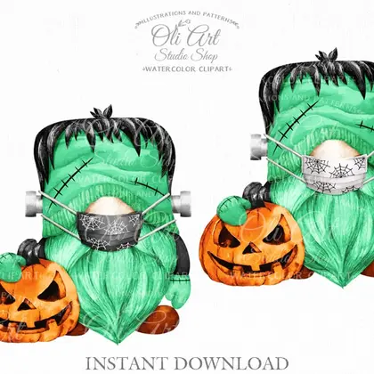 Halloween Frankenstein gnome. Face Mask, gnome clipart PNG