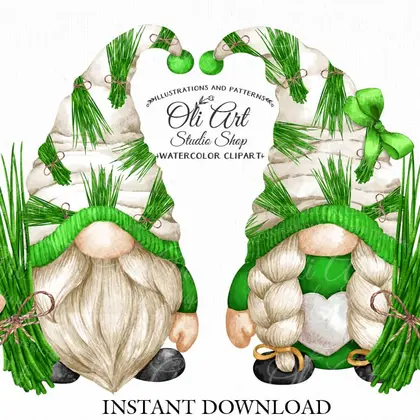 Gnomes & Chives, digital clipart, сute characters