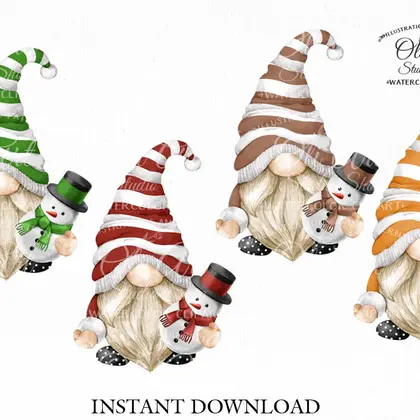 Gnomes & snowman clip art, Happy Christmas.