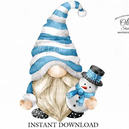 Gnome & snowman clip art, Happy Christmas.
