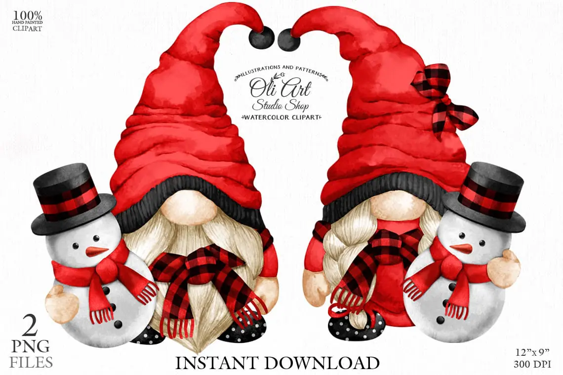 Gnomes & snowman clipart, Cute characters 1 Gnomes & snowman clipart, Cute characters