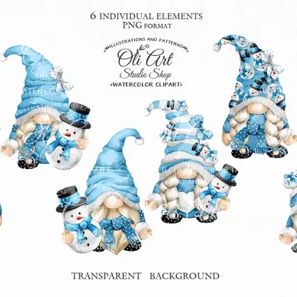 Gnomes & snowman clipart, Cute characters, Hand Drawn graphics