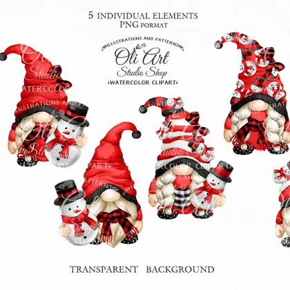 Gnomes & snowman red clipart, Cute characters