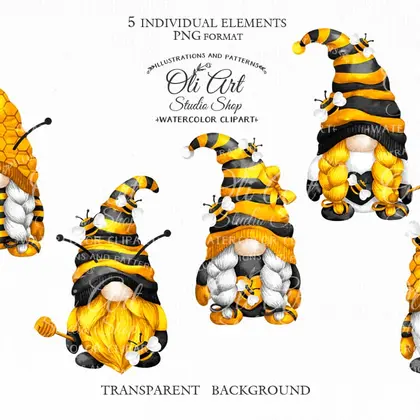 Watercolor gnome bee clipart, Cute characters, Bumble bee