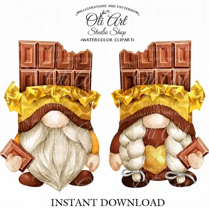 Gnome chocolate, digital clipart, сute characters