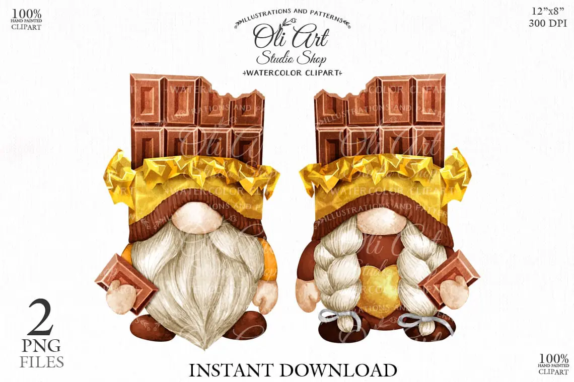 Gnome chocolate, digital clipart, сute characters 1 Gnome chocolate, digital clipart, сute characters