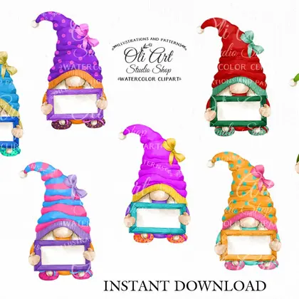 Gnomes with tablets. clipart png digital girls