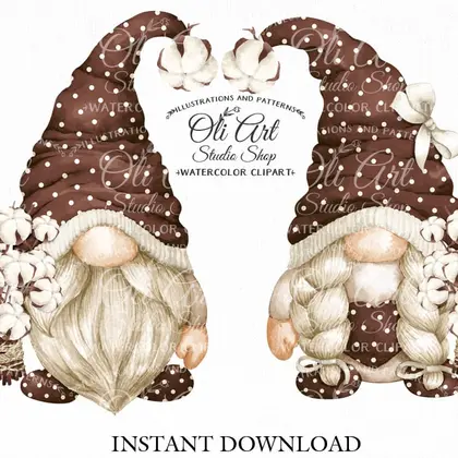 Gnomes & cotton, digital clipart, сute characters, digital clipart