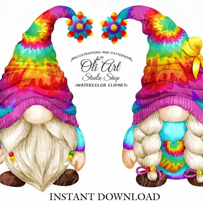 Gnomes hippie clipart, сute characters, digital download