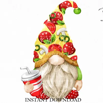 Gnome & pizza clipart, Cute character