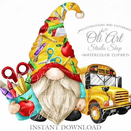 Gnomes clipart, School bus, Back to School, Cute characters