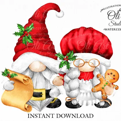 Christmas Digital Clipart. Mr. Mrs. Claus gnomes. PNG