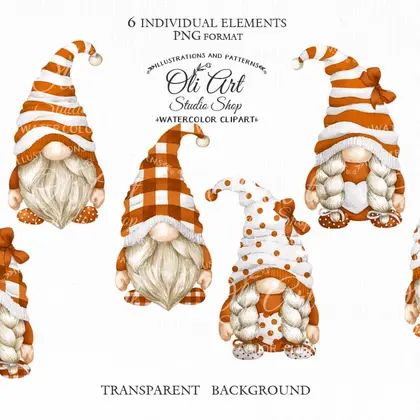 Gnomes clipart png, white and orange, сute characters