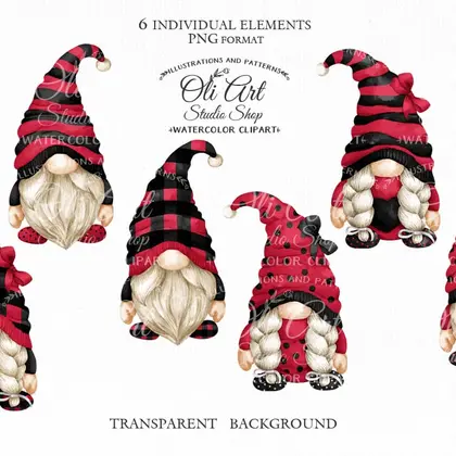 Gnomes clipart png, red and black, сute characters