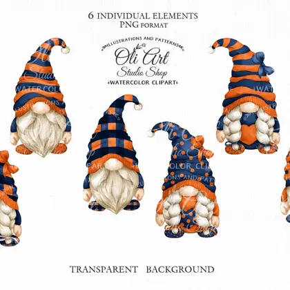 Gnomes clipart png, blue and orange, сute characters