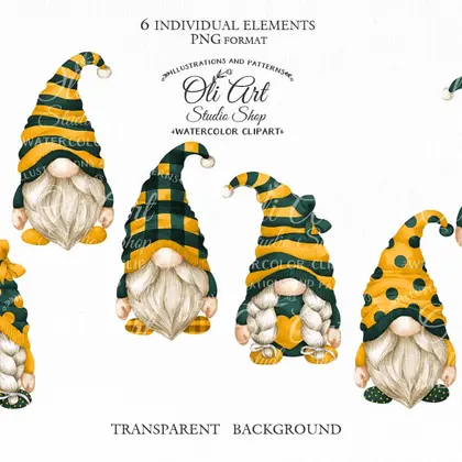 Gnomes clipart png, green and orange, сute characters