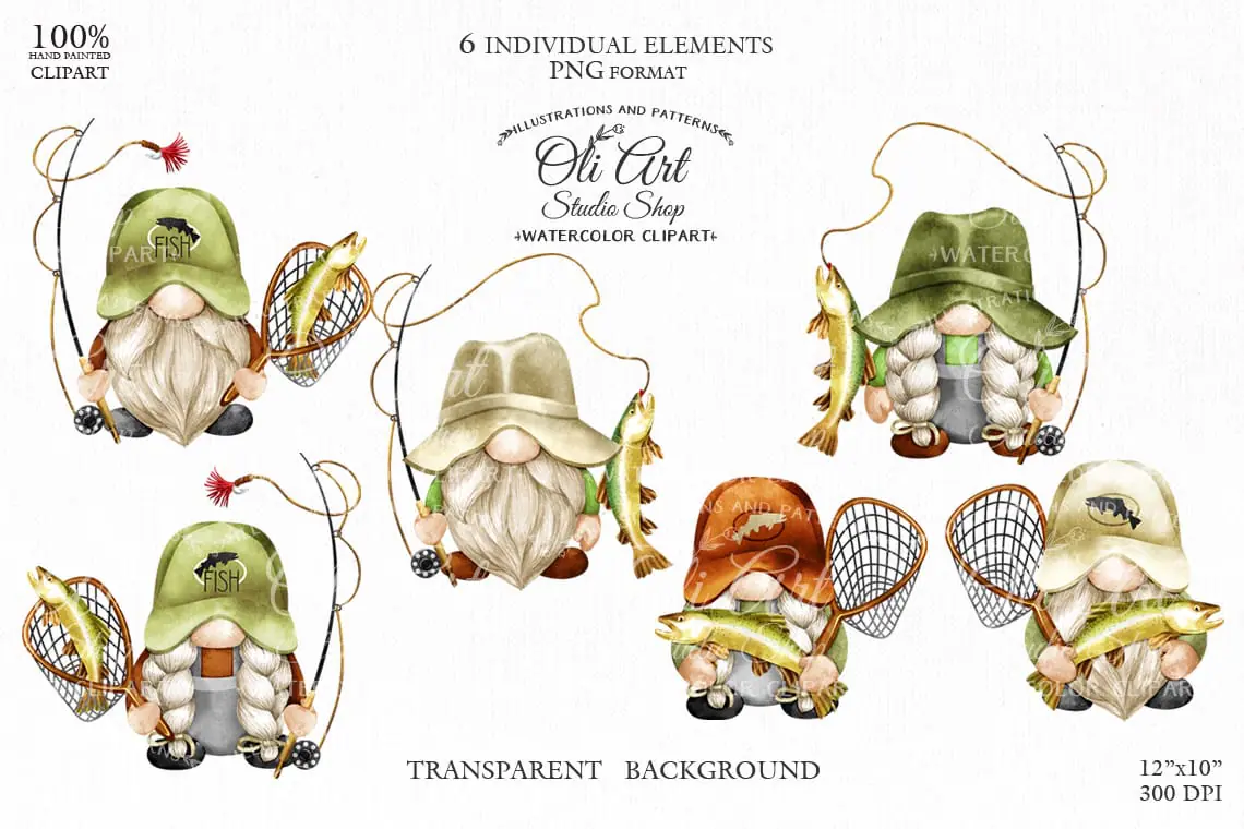 Fishing Gnome, clipart png, сute characters, digital clipart PNG 1 Fishing Gnome, clipart png, сute characters, digital clipart PNG