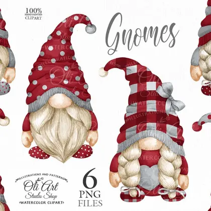 Gnomes clipart png, red and grey, сute characters