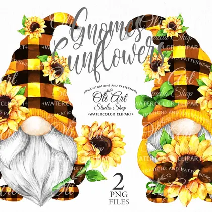 Sunflower Gnomes, PNG clipart, summer gnomes clipart