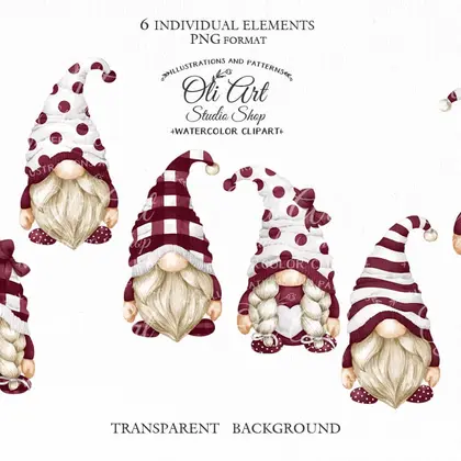 Gnomes clipart png, red and white, сute characters