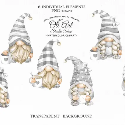 Watercolor Valentine's grey Gnomes PNG clipart