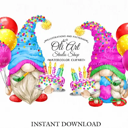 Happy Birthday gnome, clip art png, сute characters