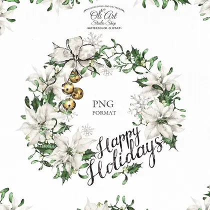 Сhristmas wreath clipart. Happy holidays frame clipart.