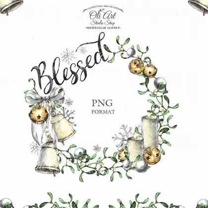 Сhristmas wreath clipart. Happy holidays frameBlessed wreath