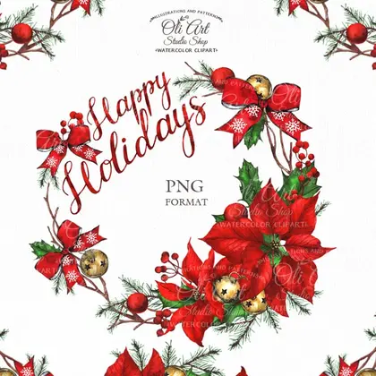 Сhristmas wreath clipart. Happy holidays wreath.