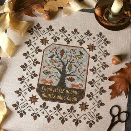 Oak Tree Sampler, PDF DOWNLOAD primitive cross stitch pattern