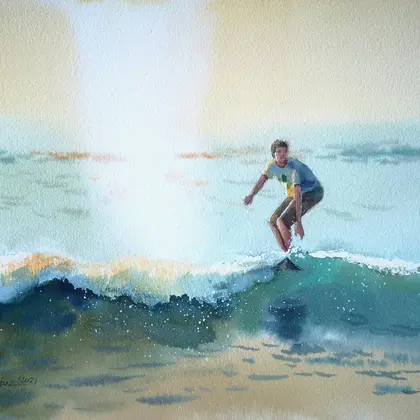 On the crest of a wave - Original watercolor