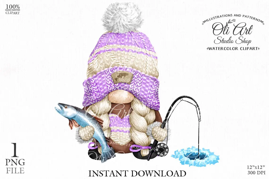 Ice fishing gnome, clipart png, digital design, сute characters 1 Ice fishing gnome, clipart png, digital design, сute characters