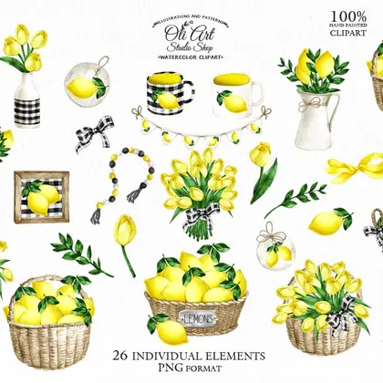 Lemon decor clipart design png hand drawn graphics, printable art