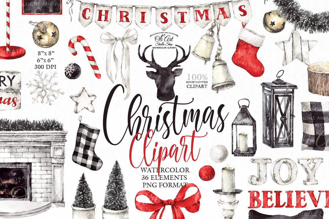 Сhristmas clipart. Happy holidays winter watercolor. Hand Painted 2 Сhristmas clipart. Happy holidays winter watercolor. Hand Painted - Image 2