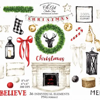 Christmas clipart. Happy holidays winter watercolor