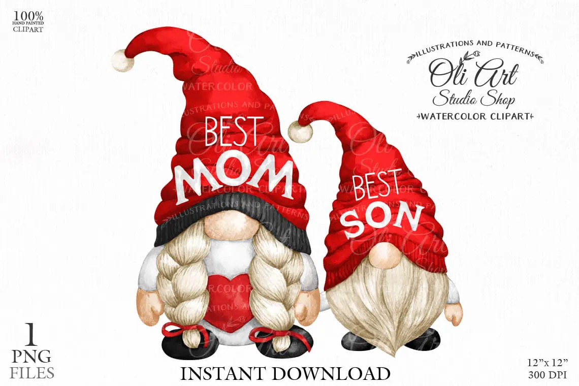 Mom and son, Gnome digital clipart png, Mother's day 1 Mom and son, Gnome digital clipart png, Mother's day