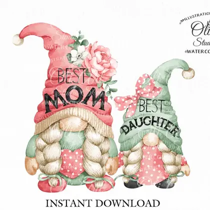 Mom and Daughter, Gnome digital clipart png, Mother's day