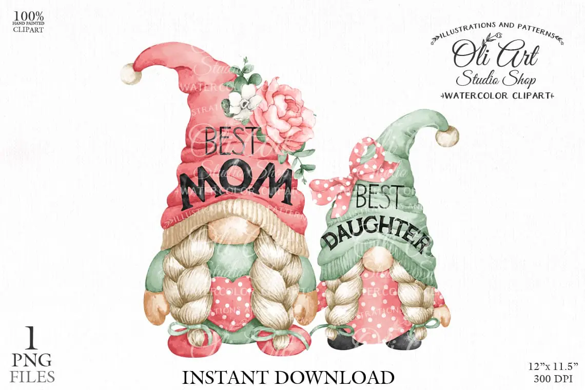 Mom and Daughter, Gnome digital clipart png, Mother's day 1 Mom and Daughter, Gnome digital clipart png, Mother's day