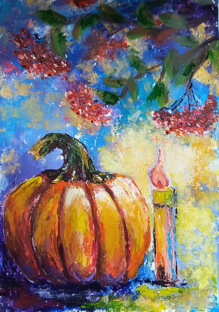 Halloween Pumpkin Painting 12*16" Autumn Rowan by Yalozik 2 Halloween Pumpkin Painting 12*16" Autumn Rowan by Yalozik - Image 2