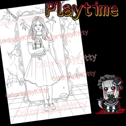 A digital coloring page "Playtime" by ColoringByKitty