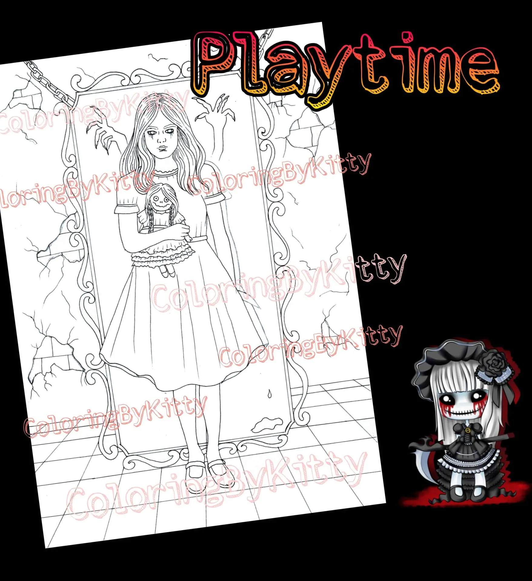 A digital coloring page "Playtime" by ColoringByKitty 1 A digital coloring page "Playtime" by ColoringByKitty