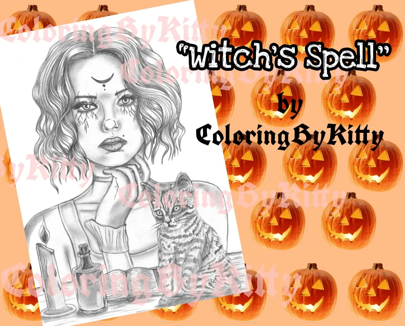Digital coloring page "Witch's Spell" 1 Digital coloring page "Witch's Spell"