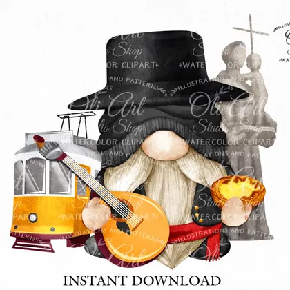 Portuguese Gnome, digital clipart png, Road Trip