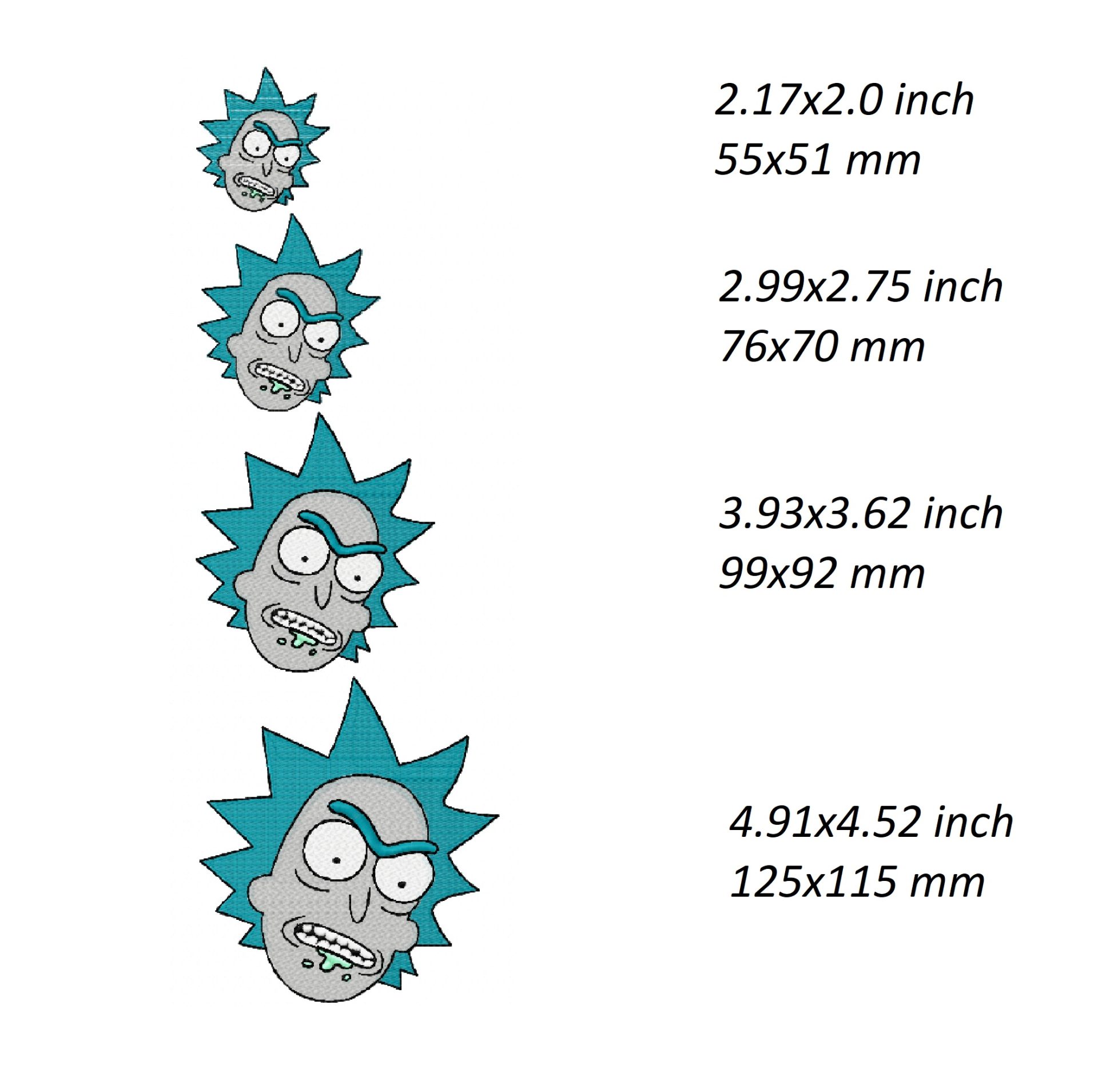 Rick Embroidery Design, Morty cartoon pes dst file, 4 sizes 2 Rick Embroidery Design, Morty cartoon pes dst file, 4 sizes - Image 2