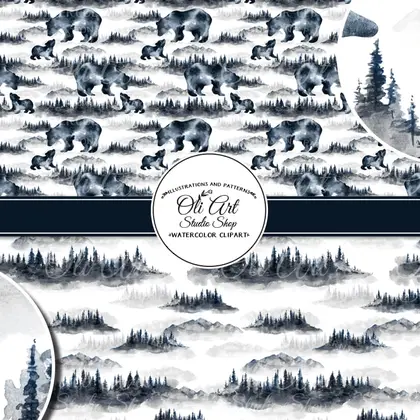 Seamless patterns mama bear and son