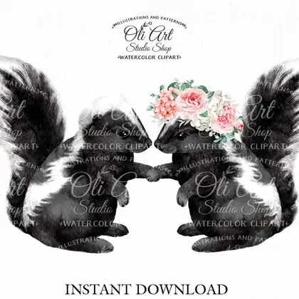 Valentine’s Day, Skunks Holding hands, PNG clipart, love clipart